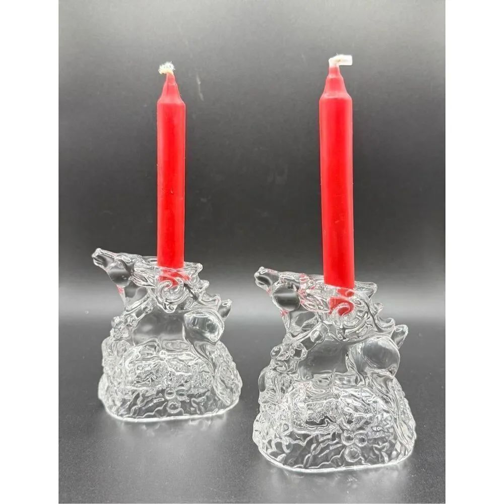 Waterford Marquis Crystal Reindeer Candle Holders - Set of 2 Vintage New